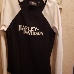 Harley Davidson Raglan sleeve waffle knit tee